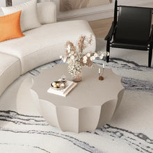 35.43'' Round Outdoor & Indoor Coffee Table, Waterproof MgO Cement Coffee Table, Modern Patio Table for Garden, Backyard, Balcony & Living Room, No Assembly Required, White
