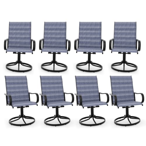 Garvee Patio Swivel Chair Set of 8 Outdoor Dining Chair Padded Mesh Blue