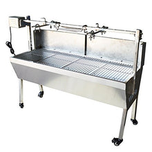 PreAsion 35 Inch BBQ Rotisserie Grill Roaster Stainless Steel Barbecue Charcoal Grill with Back Cover Automatic Rotary Pig Lamb Spit Kit 15W 110V