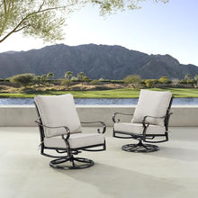 Oakland Living Pair of Black Aluminum Patio Deep Seating Swivel Rocker Club Chairs with Light Grey Cushions