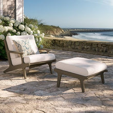 Modway Saratoga Teak Wood Outdoor Chair with Ottoman in Weathered Gray White - Patio Armchair and Footstool with Weather-Resistant Removable Cushions