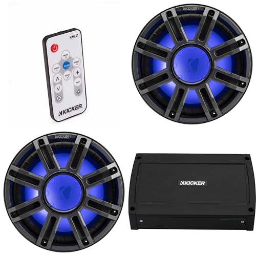 KICKER 12-Inch Marine Subwoofer & 48KXMA5004 Amp Bundle with LED Remote