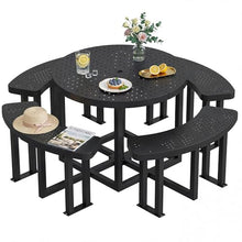 YITAHOME 38" Round Metal Picnic Table with Umbrella Hole