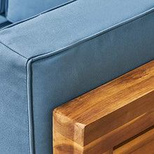Great Deal Furniture GDFStudio Outdoor Sectional Loveseat Set 2-Seater Acacia Wood Teak Blue