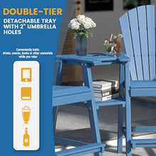 FOOWIN Tall Adirondack Chairs Set of 4 Recycled Poly Patio Stools with Tray Navy Blue
