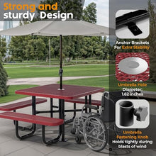 OUTTANS Commercial Metal Picnic Table (Red, 46in Square, Expanded Steel)