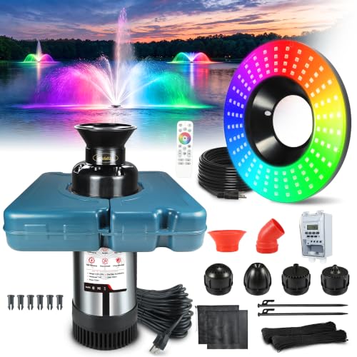 Goldlife Pond Fountain Aerator With Lights, F2 w/ F0-1 Light, 7 Nozzle, 1HP
