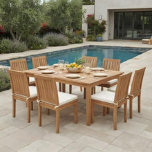 Outdoor Escape Teak Outdoor Dining Furniture 9 Piece Set, Patio Furniture Sets with Table and Chairs for Deck or Backyard, Natural White