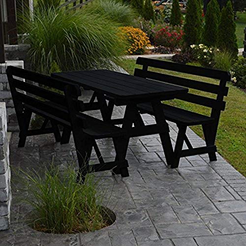 A & L Furniture Yellow Pine Traditional Picnic Table with 2 Backed Benches (No Hole), 5', Coffee