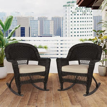 Jeco Rocker Wicker Chair with Tan Cushion, Set of 2, Espresso