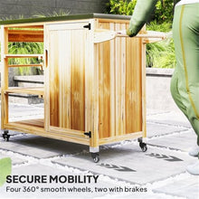 Heavy-Duty Outdoor Grill Cart with Stainless Steel Top, Wooden Frame, Storage Shelves and Mobile Casters for Patio Cooking