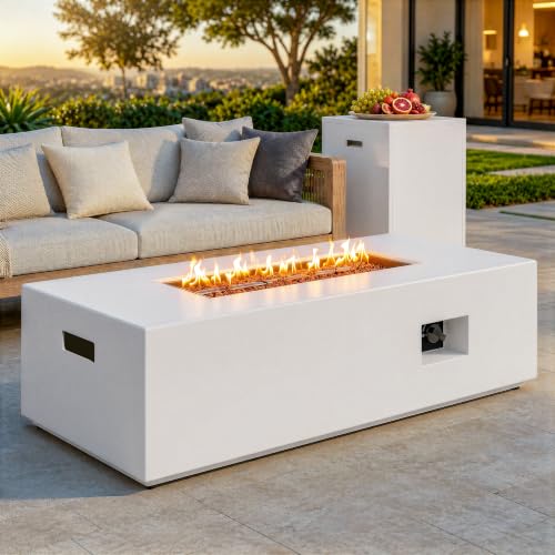 Shintenchi 43" Propane Fire Pit Table for Outside Patio, Off-White