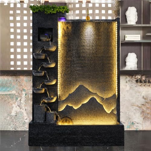 Mountain Water Fountain with LED Lights - Indoor/Outdoor Decorative Waterfall(O)