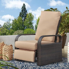 Skypatio Outdoor Recliner Wicker Patio Adjustable Recliner Chair with Cushions, Rust-Resistant Aluminum Frame,All-Weather Resin Rattan, Brown& Khaki