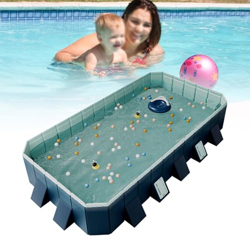 FANYING Large Outdoor Folding Rectangular Summer Pools, Above Ground Pool Comes, Non-Inflatable Pool, for Outdoor Garden,Blue,400cm
