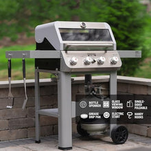 Monument Grills 4-Burner Liquid Propane Gas Grill, Silver Stainless Steel Grill Outdoor Patio Garden Barbecue Grill with Clearview® Lid and One Foldable Shelf, Mesa400MF