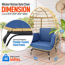 SereneLife Wicker Rattan Egg Chair with Cushions, Indoor Outdoor Egg Chair with Steel Frame and Washable Pillows, Woven Design, Comfortable Seating for Porch, Deck, Garden, or Room, 56" x 34" x 39"