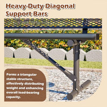 Metal Picnic Table, 72" Heavy Duty Outdoor Dining Table for 3-4 Adults, 882 LBS Capacity Galvanized Steel Table with Diamond Mesh Top and Ground Anchors, for Garden, Lawn, Patio, Porch, Park, Yard,Bla