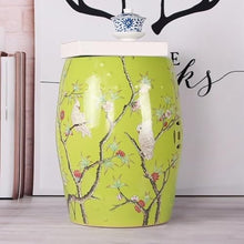 LINKIO Garden Stool Decorative Garden Stool, Ceramic Drum Seat with Birds and Flowers, Indoor Outdoor Patio Side Table Ottomans(F)