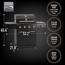 Kenmore 4-Burner BBQ Gas Grill with Searing Side Burner, Propane Grill, 52,000 BTUs, Warming Rack, Electronic Ignition & Cast Iron Cooking Grates, Black/Copper