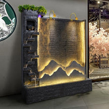 7 ft Elegant Cement Waterfall Fountain, Indoor/Outdoor, Waterfalls Durable, Weatherproof Home Decor, Garden, Lawn, Lobby, Entryway, LED Lights,Office,Restaurant, Balcony, Dark Gray, Housewarming Gift