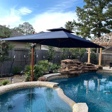 144'' Square Wood Pattern Cantilever Umbrella With Steel Plate Base,Navy
