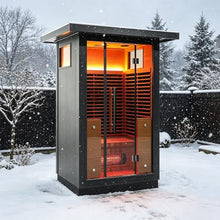 Gollense Outdoor Infrared Sauna 2-Person, Modern Design Canadian Hemlock and Black Aluminum Waterproof System, Wi-Fi Control, Full-Spectrum Infrared Panels, Ambient Light Strip, Speakers, 0-149 °F