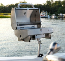 Bunker Up Fishin Stainless Steel Boat Grill with Rod Holder Mount - Great for Boating and Camping - Portable Tabletop BBQ Grill, 12000 BTU Burner, 277 sq.in Grilling Space and 87 sq.in Warming Rack