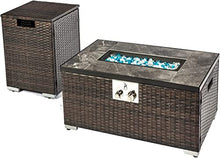 32in Gas Fire Pit Table Set, 50,000 BTU Propane Fire Pit Table Outdoor with Rain Cover, Hideaway Tank Holder Fits 20lb Tank, Gas Fire Pit for Outside w/Ceramic Tabletop and lid, Glass Rocks