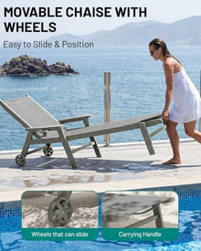 PLUUV Outdoor Pool Chaise Lounge Chairs Set of 4 with Cup Holder, Gray