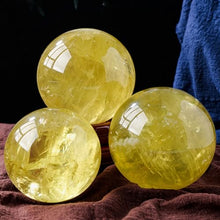 FOTCFATEV Yellow Quartz Crystal Sphere Gemstone Ball Divnation Feng Shui with Wooden Stand Sculpture Figurine for Home Office Decoration,100mm