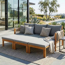 Merax Outdoor Daybed, 3 Seat Patio Sofa Bed with Waterproof Cushions, Pull-Out Mechanism & Rope-Woven Armrests, for Garden, Balcony, Poolside, Grey