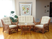 SunBear Furniture Lounge Malibu Loveseat Sofa ECO Natural Rattan Wicker Handmade Cream Cushions Cognac