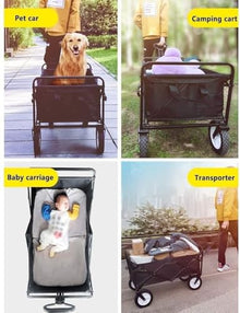 Outdoor Folding Utility Wagon with Adjustable Handle, Heavy Duty Garden Cart, Portable Camping Trolley, Load Capacity 80kg/176lbs(Style 2)