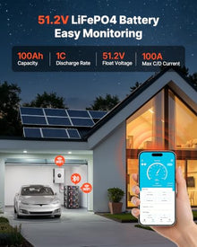 VEVOR 48V 100Ah LiFePO4 Lithium Battery, Built-in 100A BMS, 51.2V Server Rack LiFePO4 Battery with Bluetooth & Display, 5120Wh Capacity, 6000 Cycles, for Solar Energy Storage Home Backup Power, 2 Pack