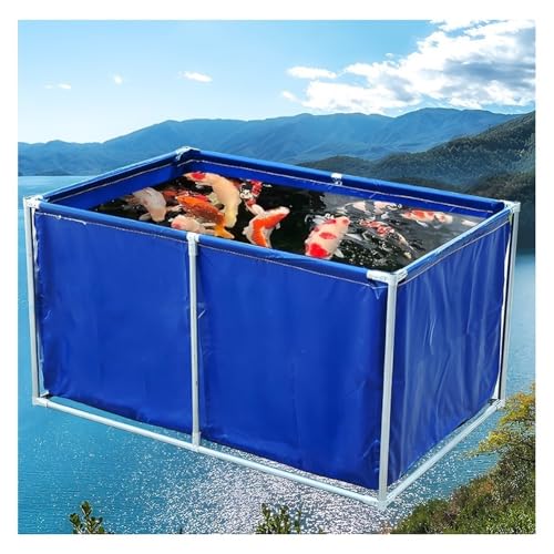 Zfmnoyev Folding PVC Fish Pond with Steel Frame and Drain Valve, Portable Large Capacity Canvas Fish Pond, Large Aquaculture Pool, Outdoor Aquarium Tank for Koi(1.5x1.5x0.8m)