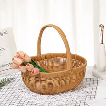 FENOKD Picnic Basket Handmade Rattan Woven Basket Oval Storage Basket Portable Picnic Basket with Handle for Kitchen Storage Outdoor Camping，