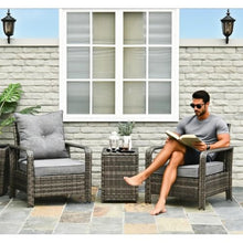 Hassyee Modern Design Outdoor Three-Piece Patio Bistro Furniture Set with Wicker Storage Coffee Table and Sofa Chair for Patio, Lawn & Garden
