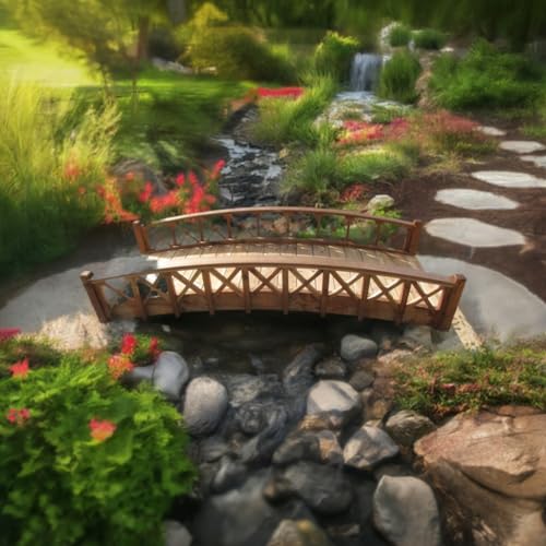 SamsGazebos Swan Wood Garden Bridge with Cross Halved Lattice Railings 8' Brown