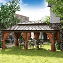 Jolydale Sonegra 12' x 20' Permanent Hardtop Gazebo Aluminum Frame with Curtains & Netting Brown