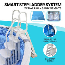 Main Access Smart Step 24 Inch Wide Above Ground Swimming Pool Deck Ladder with No Swim Zone and Flow Through Step Entry System, White