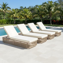 Merax 4-Pieces Outdoor Chaise Lounge Chair Set – Adjustable Woven Rope Sun Lounger with 5-Position Backrest (Frame Only) – Modern Patio Furniture for Pool, Beach & Garden, Beige