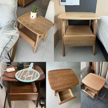 NABOOJ Wood Oak Side Table with Drawer, Small Space Storage End Table with Open Shelf, Minimalist Nightstand for Bedroom, Living Room