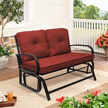Outdoor Swing Glider Rocking Chair 2-Person Loveseat Seating, Patio Bench Garden Porch Furniture with Cushion, Steel Frame (Rust)