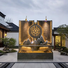 Indoor Outdoor Resin Zen Fountain Wall with Buddha & LED Lights, Large Water Feature with Circular Design, Landscape Decor with Pump, for Garden, Entryway & Living Room