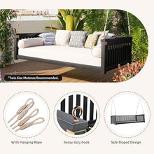 Patio Twin Size Garden Swing Bed Wood Porch Swing Loveseat Chair with Ropes for Backyard, Safe Sloped Design