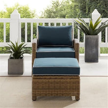 Afuera Living 2-Piece Wicker/Rattan Armchair & Ottoman Navy/Brown