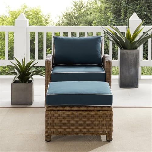 Afuera Living 2-Piece Wicker/Rattan Armchair & Ottoman Navy/Brown