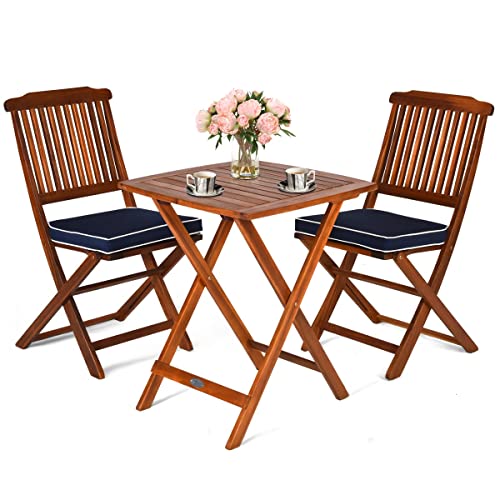 YWangQiang 3PCS Patio Folding Wooden Bistro Set Cushioned Chair Conversation Table Chair Seat Cushion