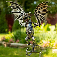 Zaer Ltd. Metal Dragon Rocking Garden Stake, Kinetic Wind Decor, Metallic Black Finish, Moving Wings (Tail Down Moonfyre)